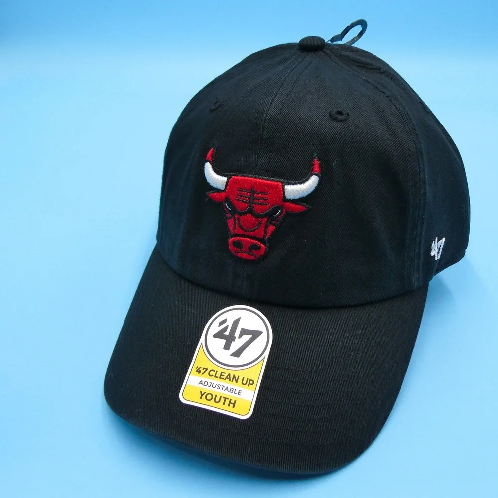 '47‎ Brand Hat Youth Chicago Bulls Black Clean Up Adjustable NBA Baseball Cap